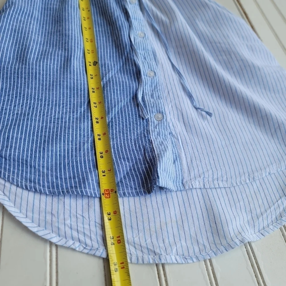 Japna Women's Dress Blue White Striped Sleeveless Elast Waist Shirt Button Sz XS - Picture 6 of 13